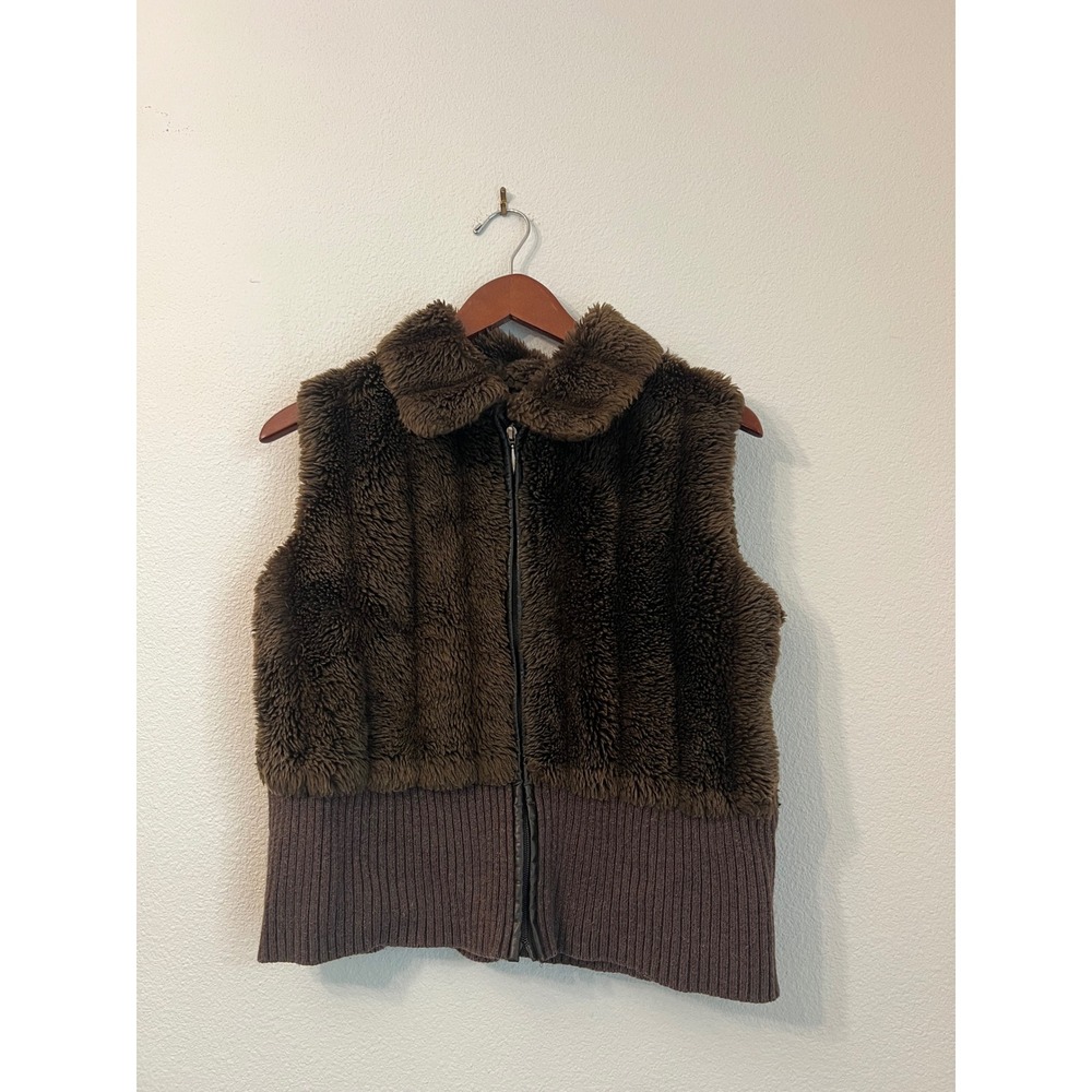 Essentials by Milano‎ Brown Faux Fur Knit Vest Sleeveless Sweater